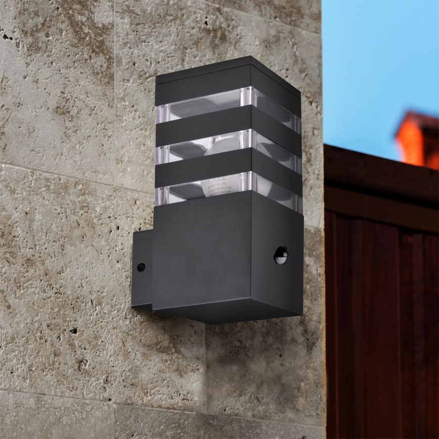 Applique da esterno con sensore TEKSAS 1xE27/12W/230V IP44 antracite