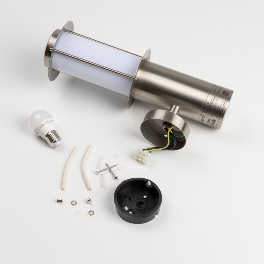 Lampada da parete LED per esterni con sensore di movimento, 1x E27, 4,9 W, 230 V, IP44, finitura cromo opaco