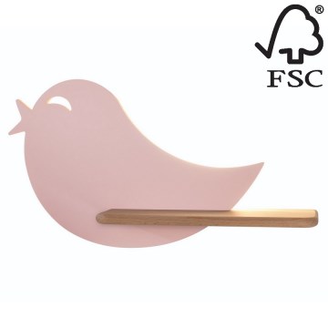 Applique LED per bambini con mensola BIRD LED/5W/230V rosa/legno