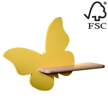 Applique LED per bambini con mensola BUTTERFLY LED/5W/230V giallo/legno