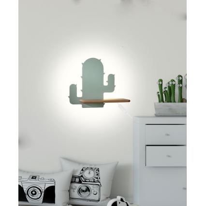 Applique LED per bambini con mensola CACTUS LED/4W/230V verde/legno