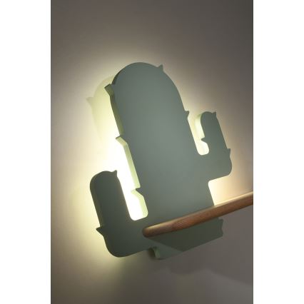 Applique LED per bambini con mensola CACTUS LED/4W/230V verde/legno