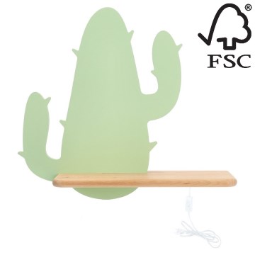 Applique LED per bambini con mensola CACTUS LED/4W/230V verde/legno