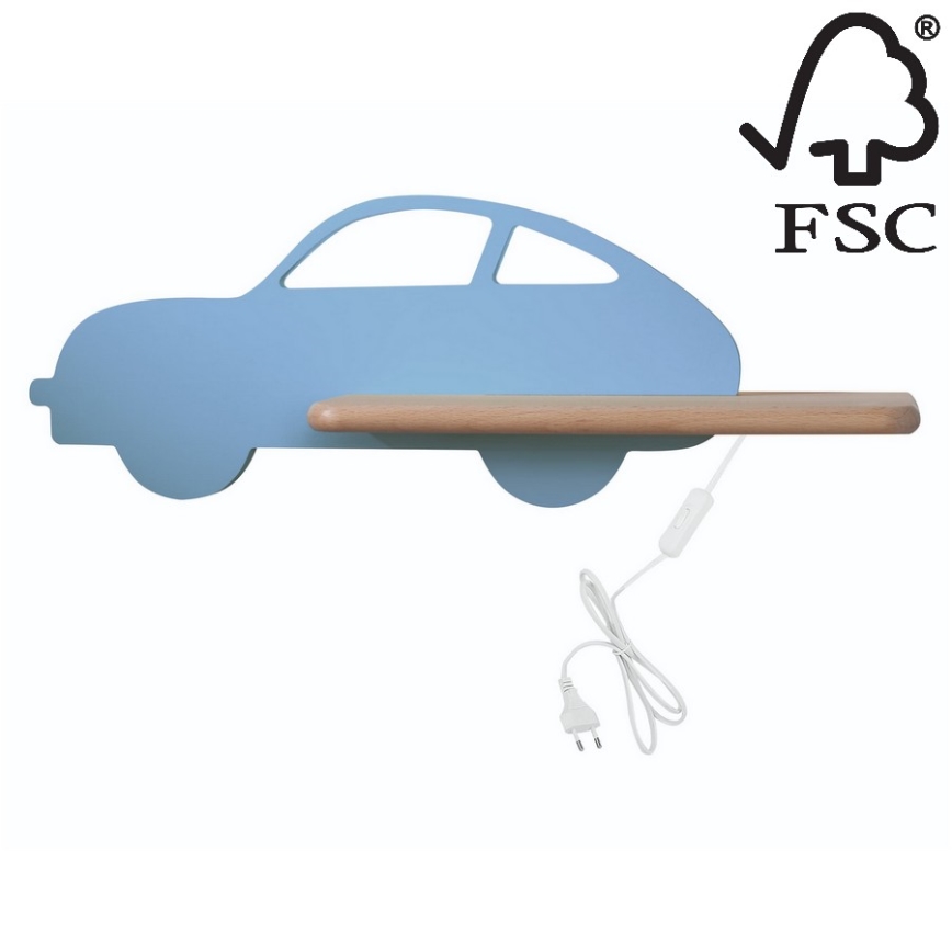 Applique LED per bambini con mensola CAR LED/5W/230V blu/legno
