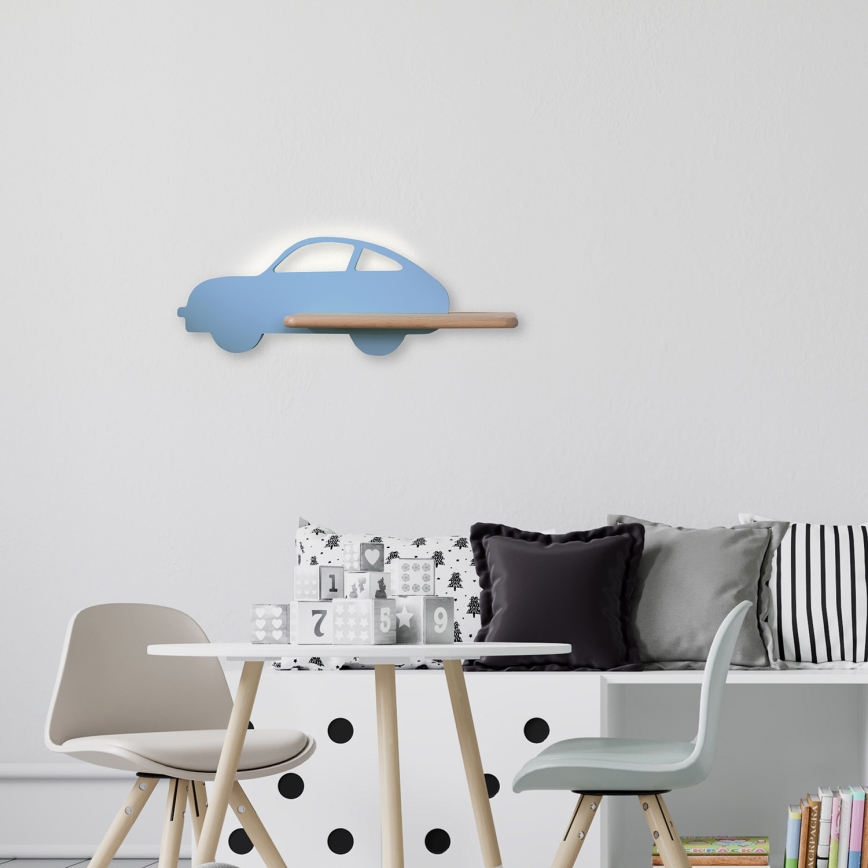 Applique LED per bambini con mensola CAR LED/5W/230V blu/legno