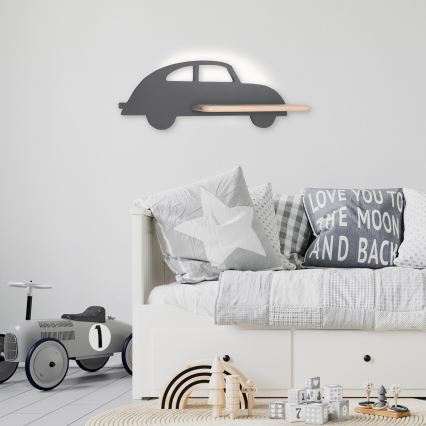 Applique LED per bambini con mensola CAR LED/5W/230V grigio/legno