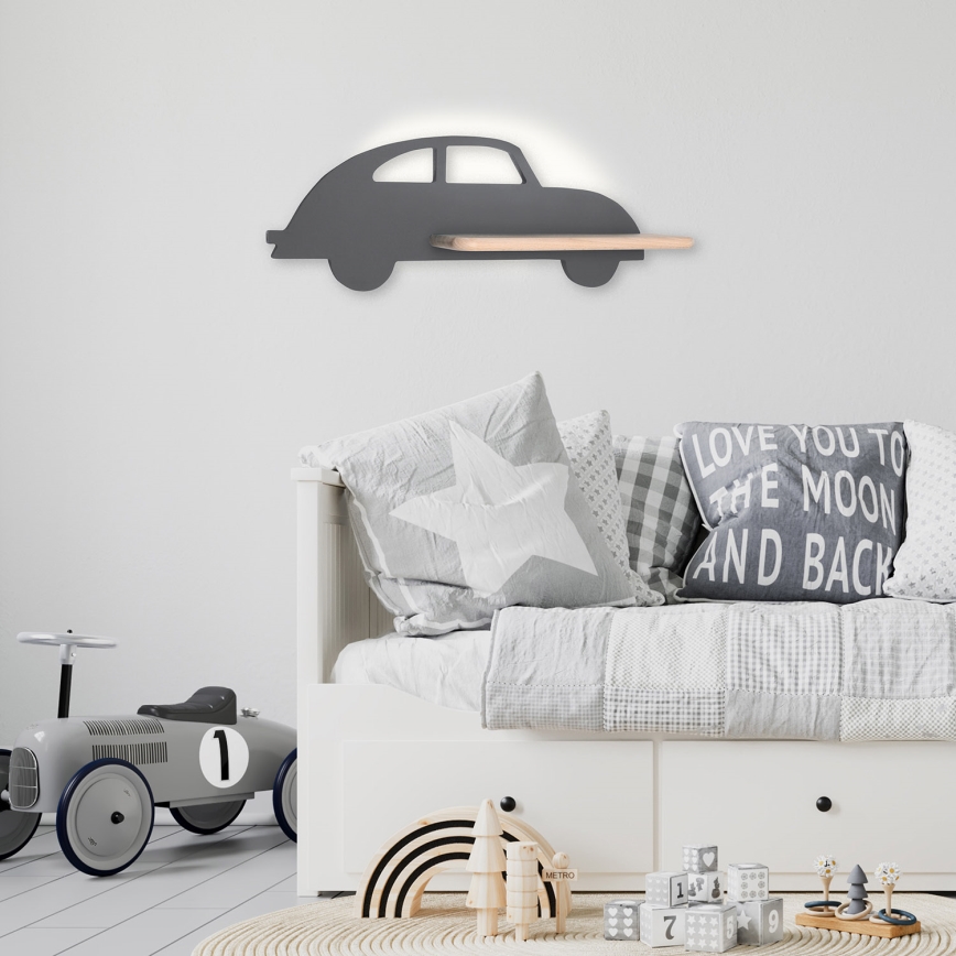 Applique LED per bambini con mensola CAR LED/5W/230V grigio/legno