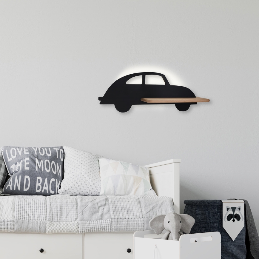 Applique LED per bambini con mensola CAR LED/5W/230V nero/legno