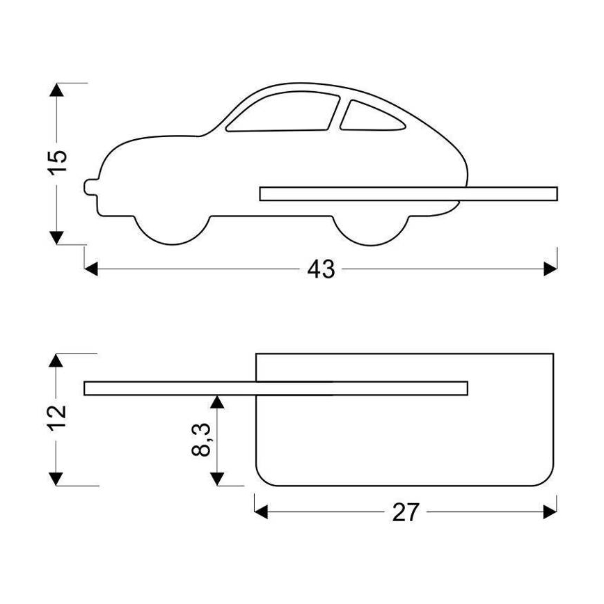Applique LED per bambini con mensola CAR LED/5W/230V verde/legno