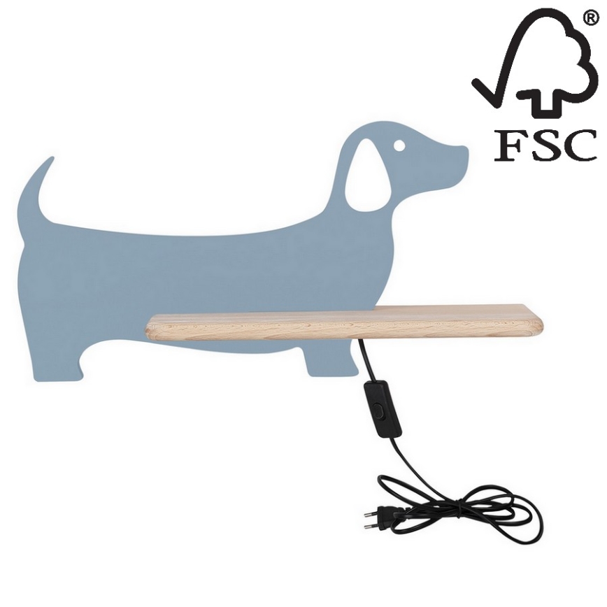 Applique LED per bambini con mensola DOG LED/5W/230V blu/legno