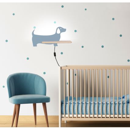Applique LED per bambini con mensola DOG LED/5W/230V blu/legno
