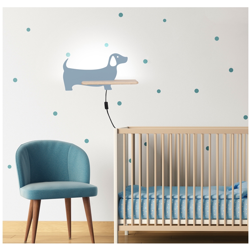 Applique LED per bambini con mensola DOG LED/5W/230V blu/legno