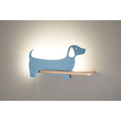 Applique LED per bambini con mensola DOG LED/5W/230V blu/legno