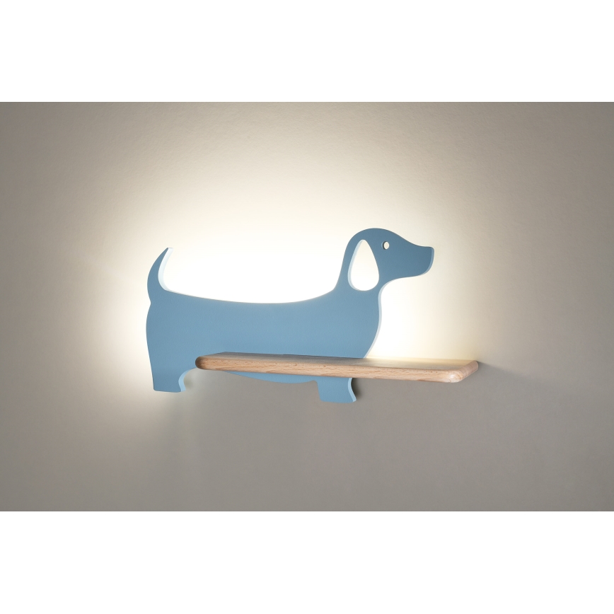 Applique LED per bambini con mensola DOG LED/5W/230V blu/legno