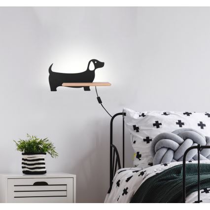 Applique LED per bambini con mensola DOG LED/5W/230V nero/legno