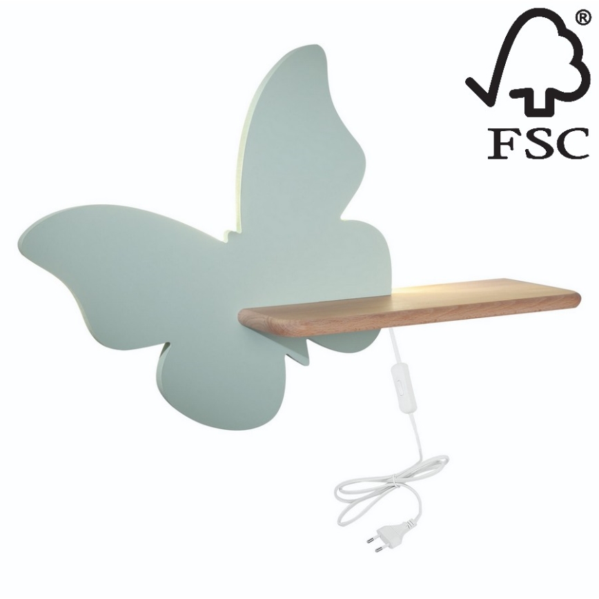Applique LED per bambini con mensola FARFALLA LED/5W/230V verde/legno