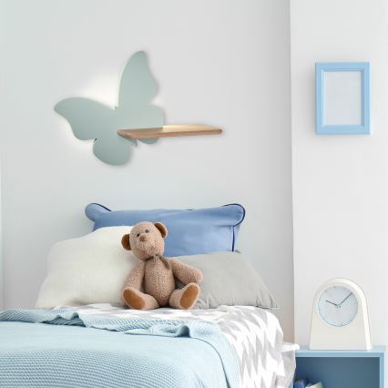 Applique LED per bambini con mensola FARFALLA LED/5W/230V verde/legno