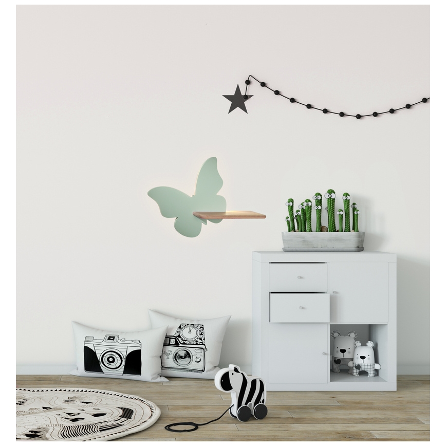 Applique LED per bambini con mensola FARFALLA LED/5W/230V verde/legno