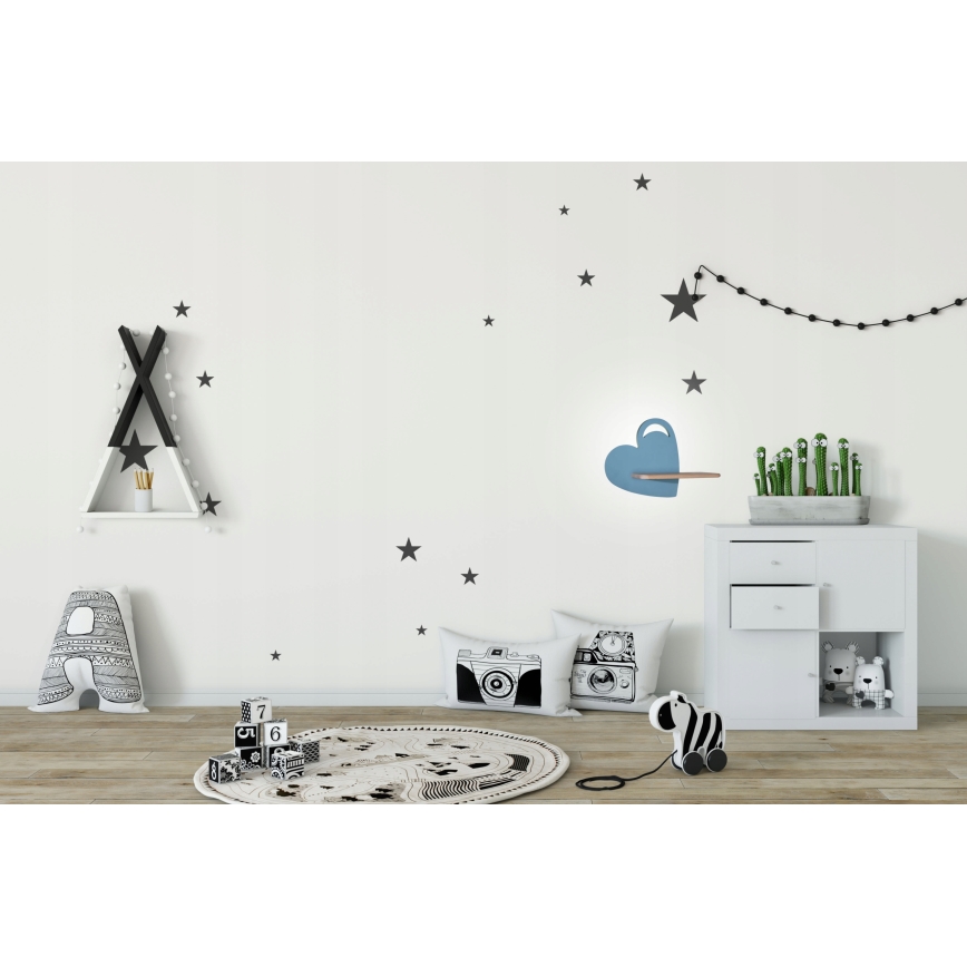 Applique LED per bambini con mensola HEART LED/5W/230V blu/legno