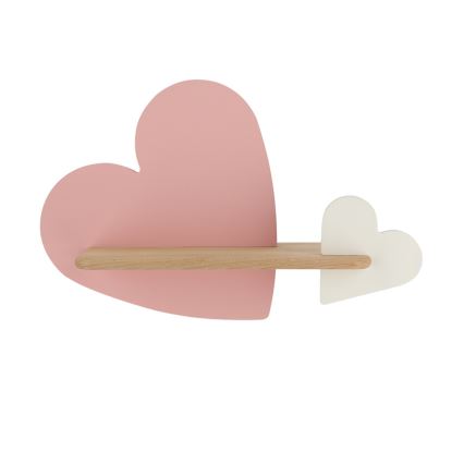 Applique LED per bambini con mensola HEART LED/5W/230V rosa/bianco/legno