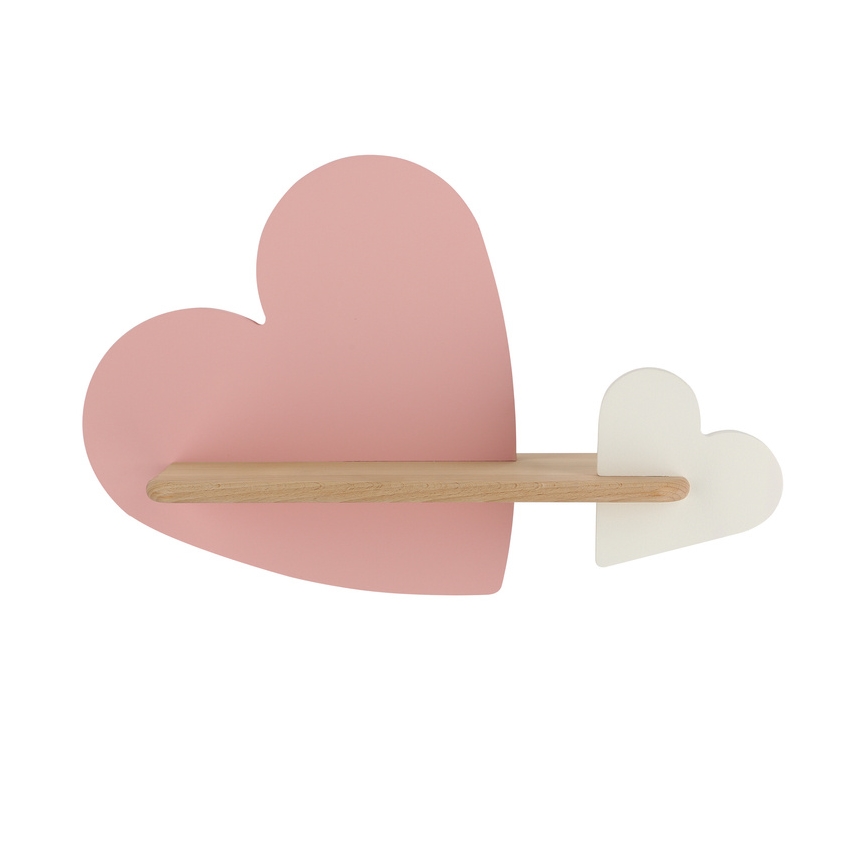 Applique LED per bambini con mensola HEART LED/5W/230V rosa/bianco/legno