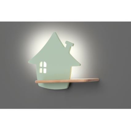 Applique LED per bambini con mensola HOUSE LED/4W/230V verde/legno