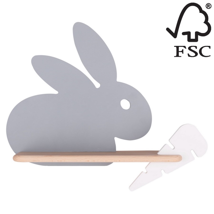 Applique LED per bambini con mensola RABBIT LED/4W/230V grigio/bianco/legno