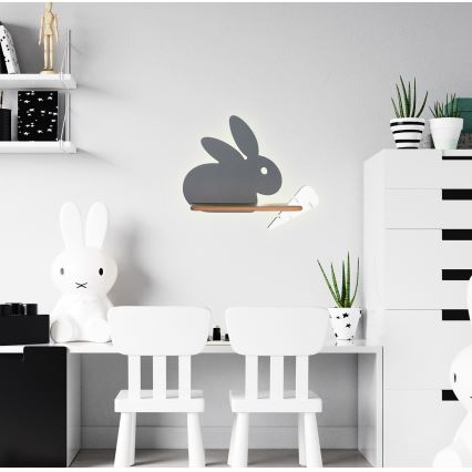 Applique LED per bambini con mensola RABBIT LED/4W/230V grigio/bianco/legno