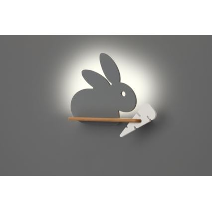 Applique LED per bambini con mensola RABBIT LED/4W/230V grigio/bianco/legno