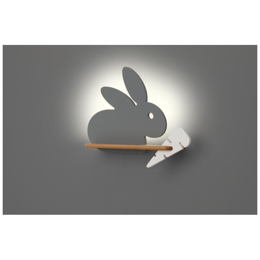 Applique LED per bambini con mensola RABBIT LED/4W/230V grigio/bianco/legno
