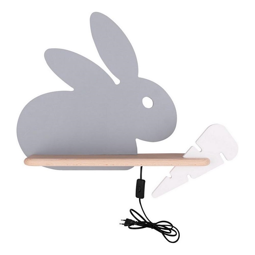 Applique LED per bambini con mensola RABBIT LED/4W/230V grigio/bianco/legno