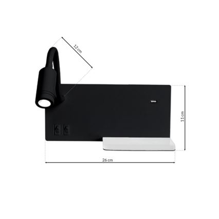 Applique LED SHELF 1xLED/4W+1xLED/5W+1xLED/2W/230V nera