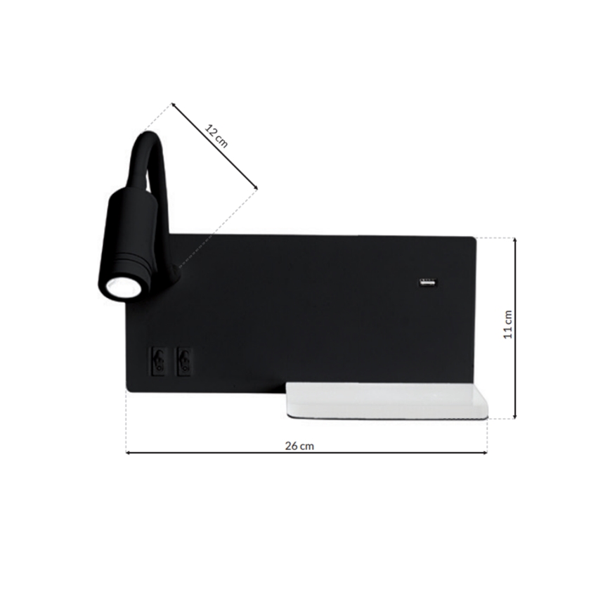 Applique LED SHELF 1xLED/4W+1xLED/5W+1xLED/2W/230V nera