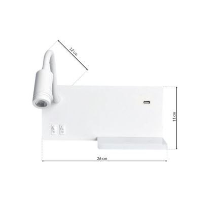 Applique LED SHELF 1xLED/4W+1xLED/5W+1xLED/2W/230V + porta USB bianca