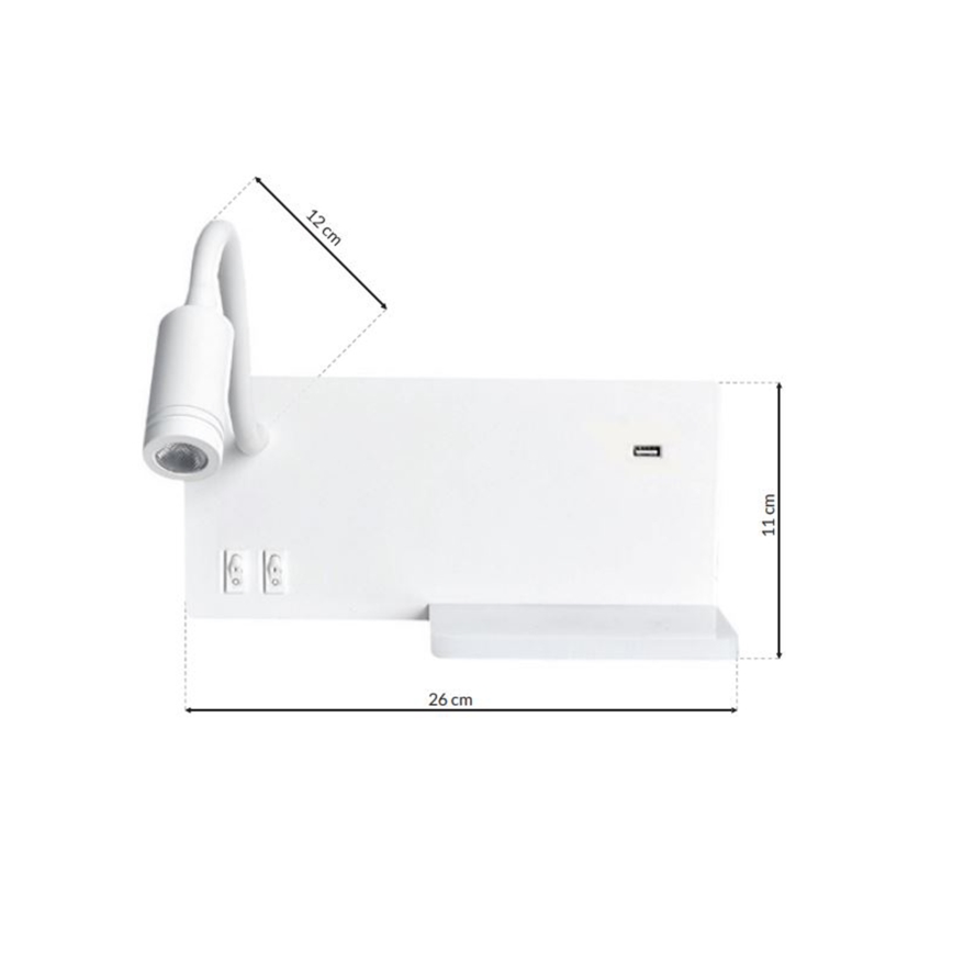 Applique LED SHELF 1xLED/4W+1xLED/5W+1xLED/2W/230V + porta USB bianca