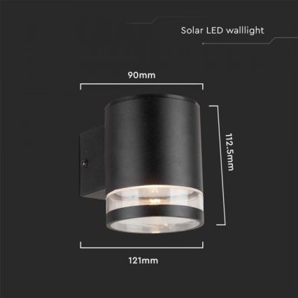 Applique LED solare da esterno LED/1W/3,7V 3000K IP54 1200 mAh nero