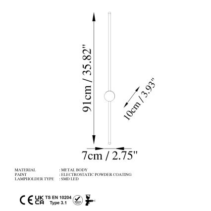 Applique LED SWORD LED/13W/230V 3000K oro opaco