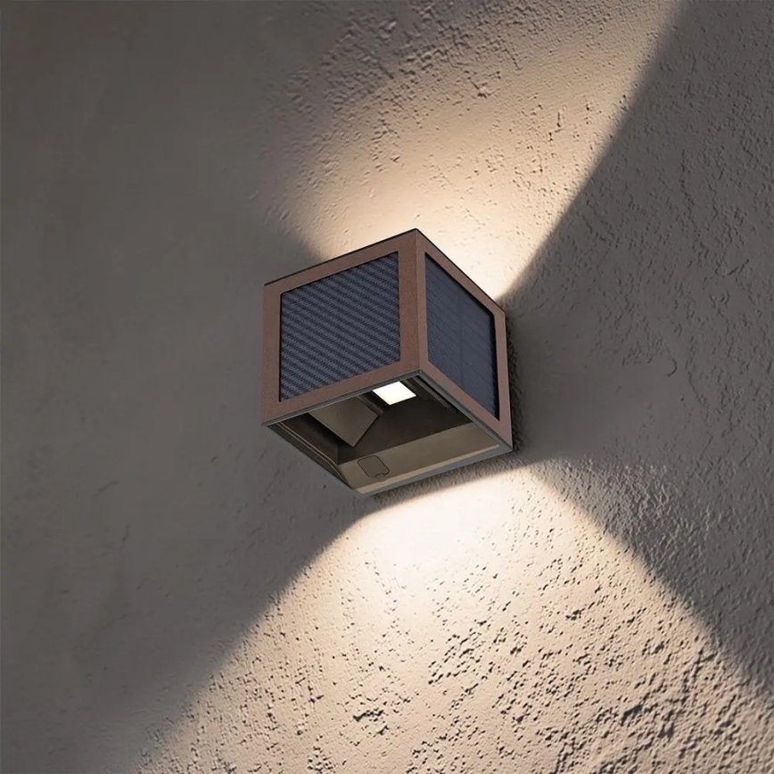 Lampada da parete solare LED con sensore LED/9W/3,7V 3000/4000/6000K IP65 2600 mAh marrone