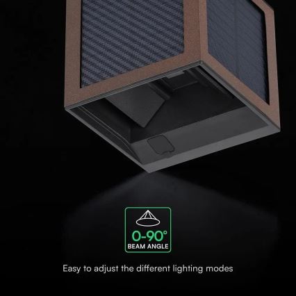 Lampada da parete solare LED con sensore LED/9W/3,7V 3000/4000/6000K IP65 2600 mAh marrone