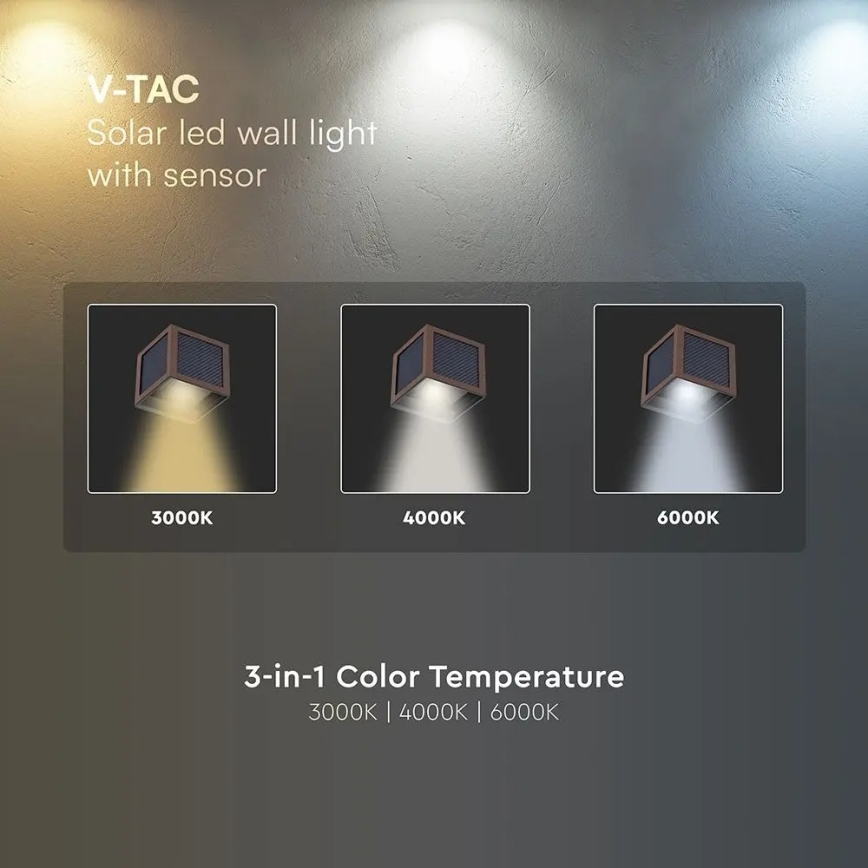 Lampada da parete solare LED con sensore LED/9W/3,7V 3000/4000/6000K IP65 2600 mAh marrone