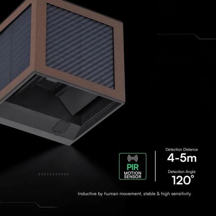 Lampada da parete solare LED con sensore LED/9W/3,7V 3000/4000/6000K IP65 2600 mAh marrone
