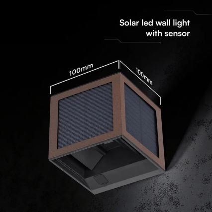 Lampada da parete solare LED con sensore LED/9W/3,7V 3000/4000/6000K IP65 2600 mAh marrone