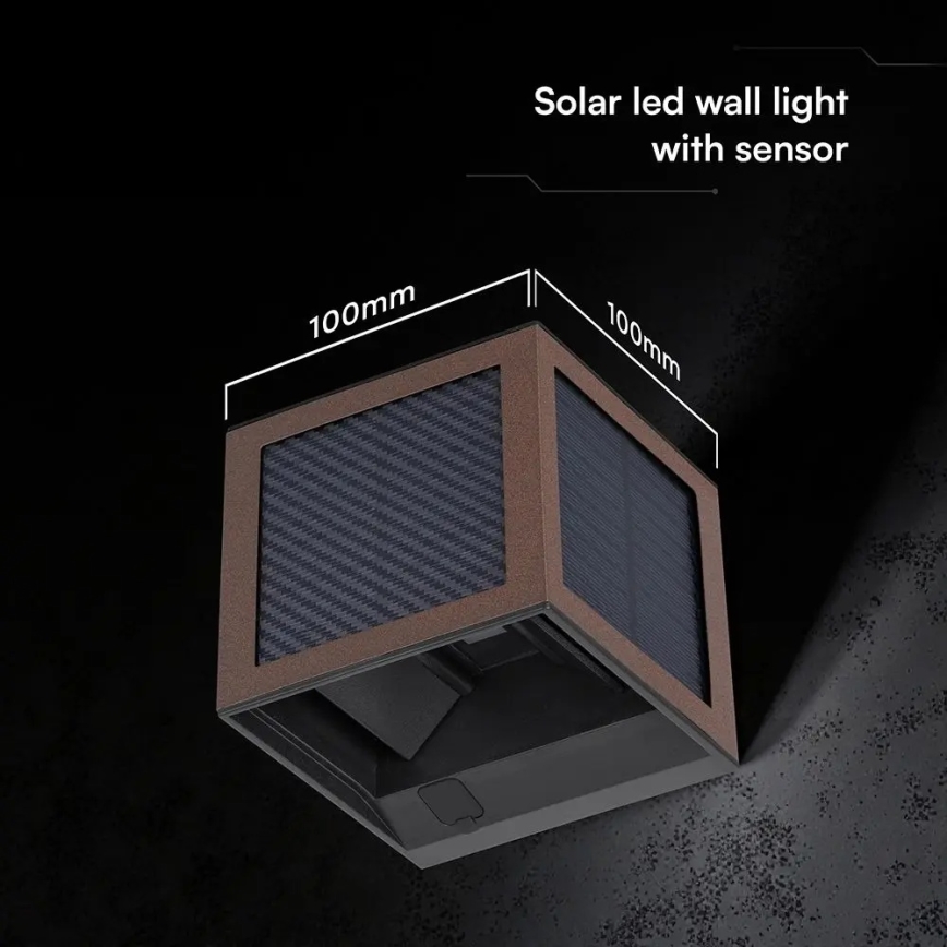 Lampada da parete solare LED con sensore LED/9W/3,7V 3000/4000/6000K IP65 2600 mAh marrone