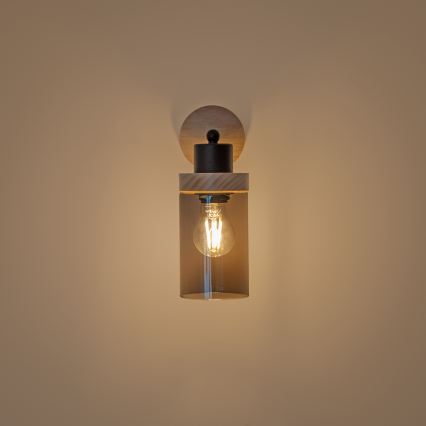 Applique WOODNEST 1xE27/15W/230V pino/nero fumé