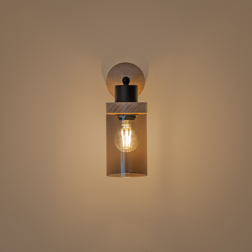 Applique WOODNEST 1xE27/15W/230V pino/nero fumé