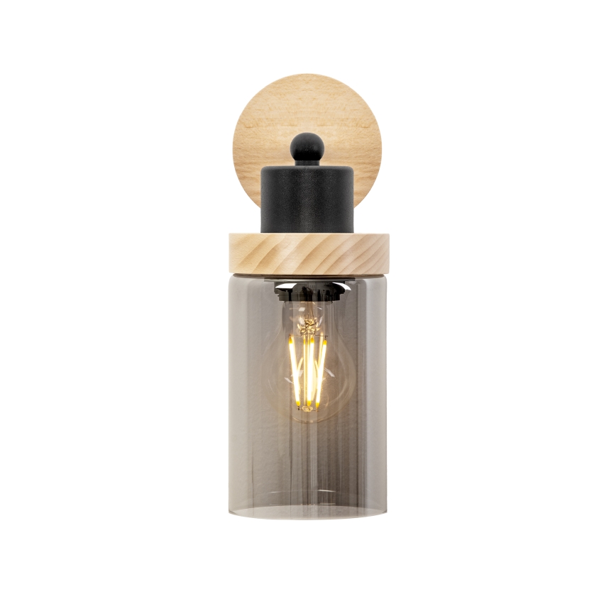Applique WOODNEST 1xE27/15W/230V pino/nero fumé