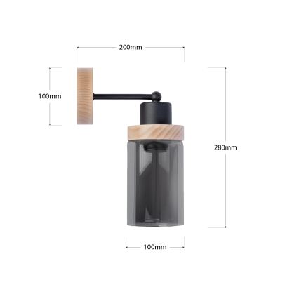 Applique WOODNEST 1xE27/15W/230V pino/nero fumé