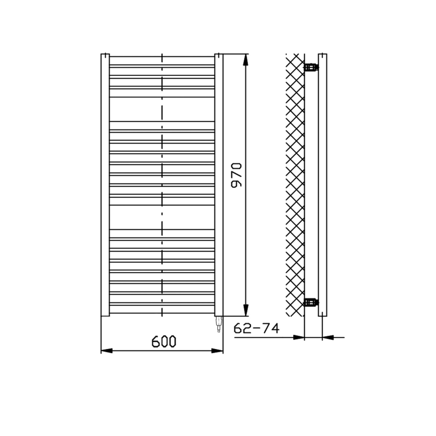Aqualine - Bagno elettrico radiatore TONDI-E 400W/230V 97 cm opaco nero dritto