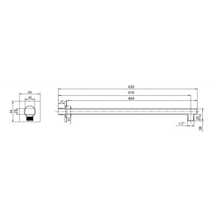 Aqualine - Braccio doccia quadrato 40,4 cm cromo lucido