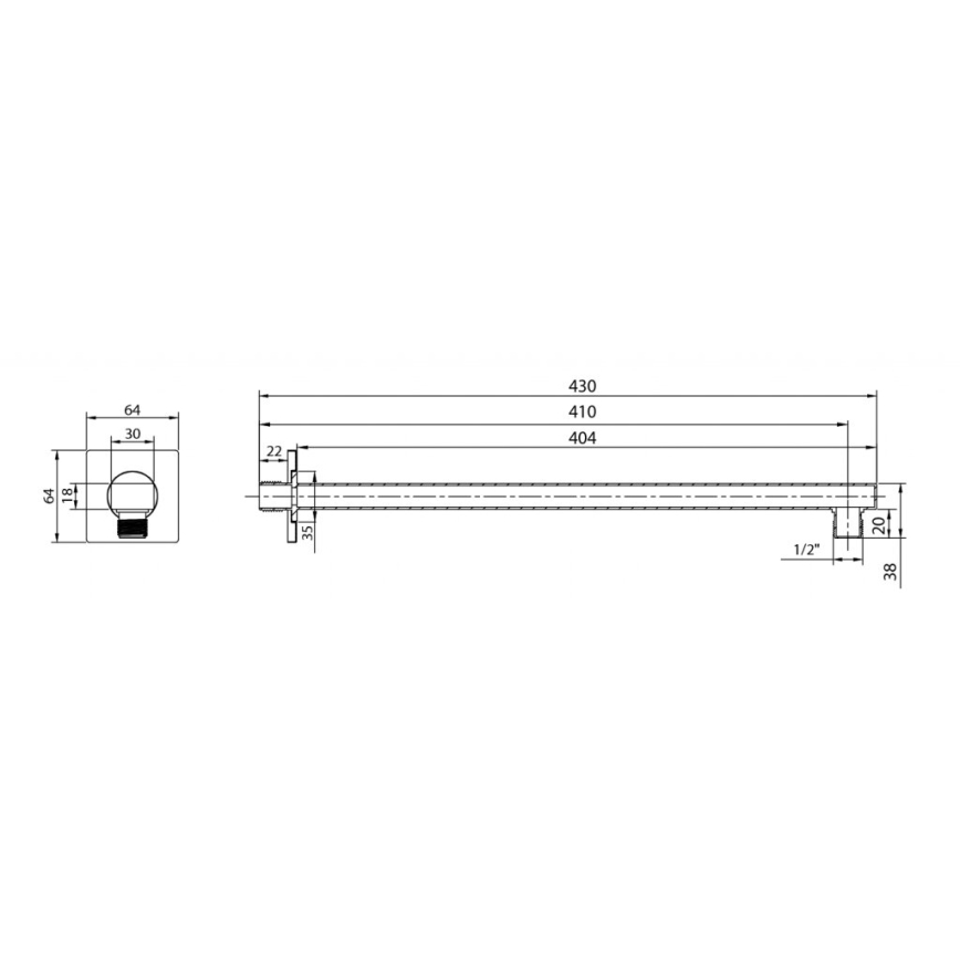 Aqualine - Braccio doccia quadrato 40,4 cm cromo lucido